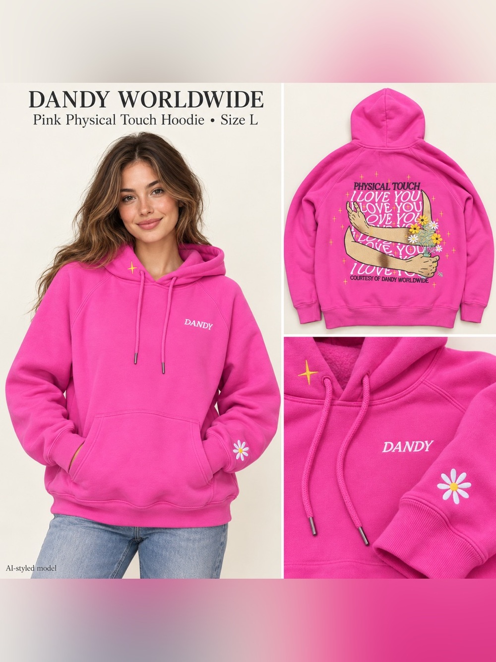 Dandy Worldwide Physical Touch Pink Hoodie – Large